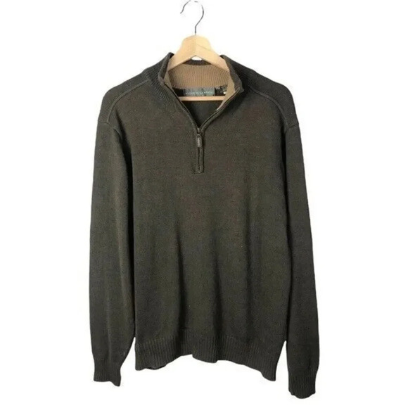 Oscar De La Renta Dark Brown 1/4 Zip Pullover Sweater XL - Picture 1 of 3